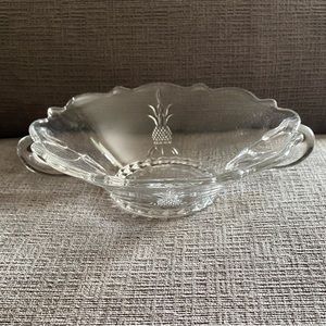 Vintage Heisey Plantation Pineapple Crimped Double Handled Candy Trinket Bowl